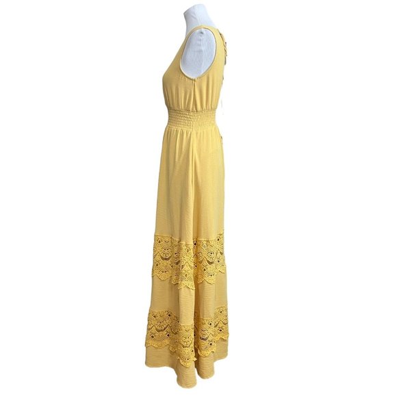 Baltic Børn Bondi Maxi Long Dress Mustard Yellow Bohemian Lace Size S Small - Picture 2 of 12